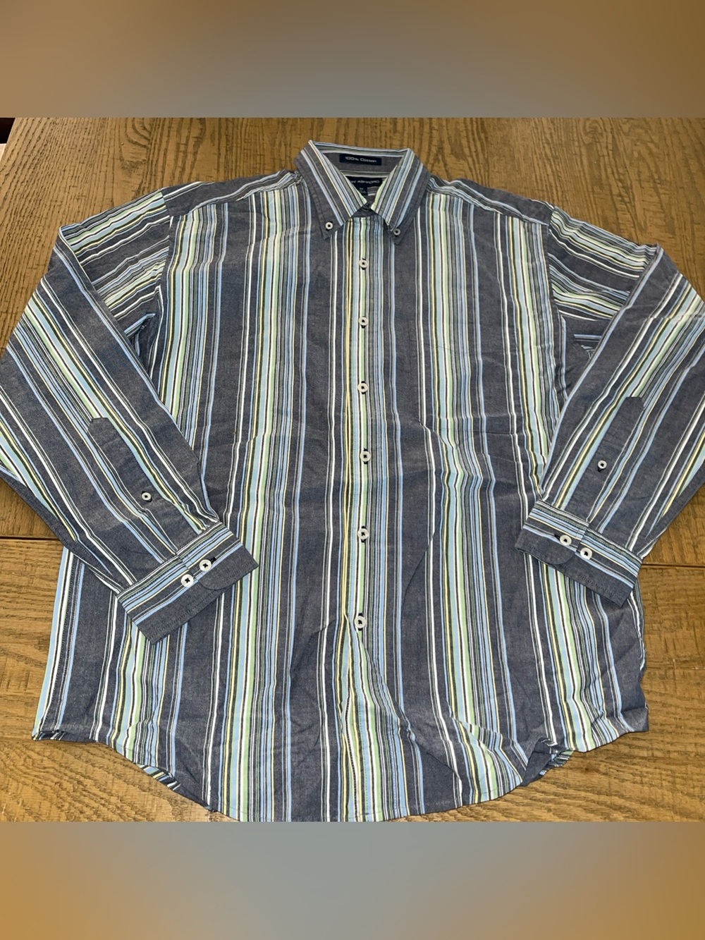 John Ashford Blue Gray Striped Button Down Shirt Men's Medium M Cotton Vintage